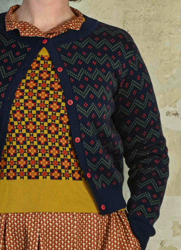 PALAVA - Cardigan Vera Navy Cross Hatch