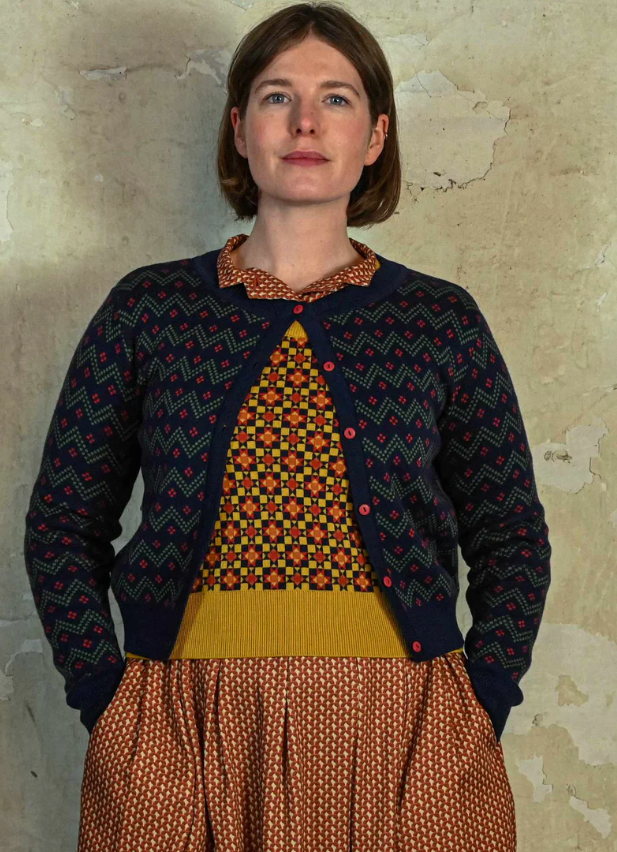 PALAVA - Cardigan Vera Navy Cross Hatch