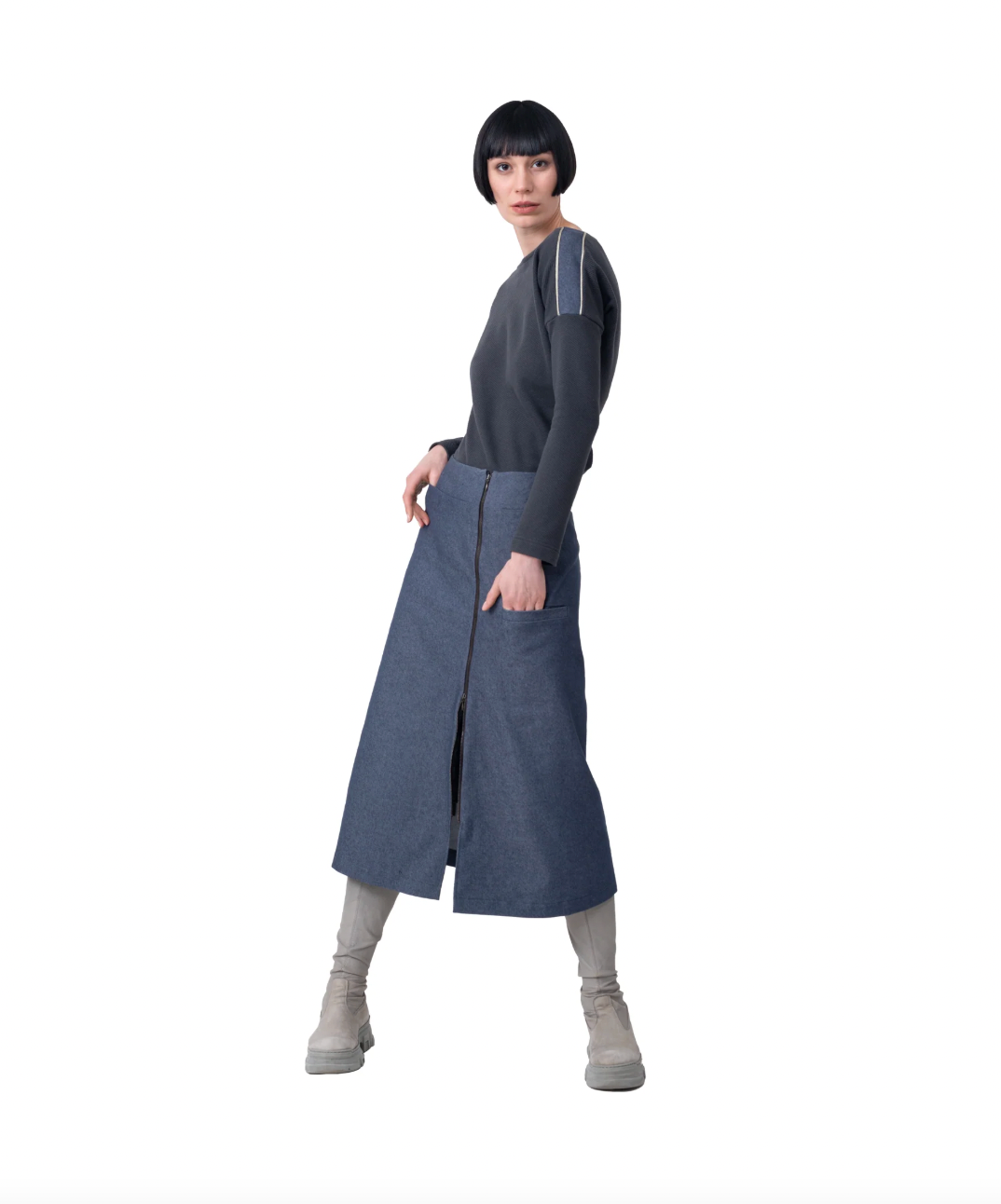 NIX - Langer Jeansrock mit Reißverschluss und Taschen