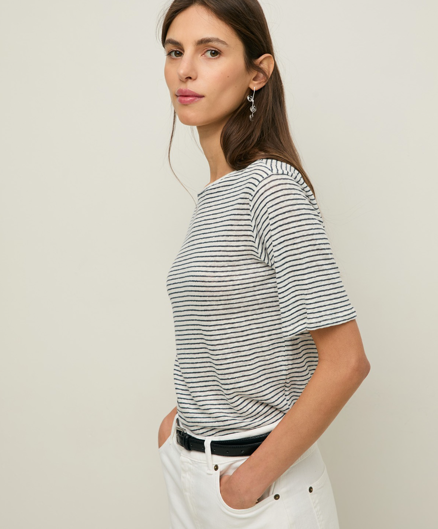 Yerse - Gestreiftes Kurzarm-T-Shirt aus Leinen