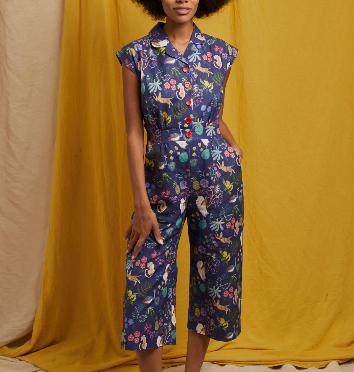 PALAVA - Francesca Jumpsuit Navy Paradise Garden