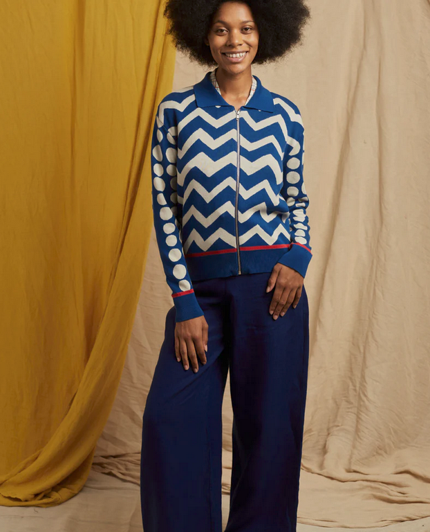 PALAVA - Cardigan Kate Blue Spot and ZigZack