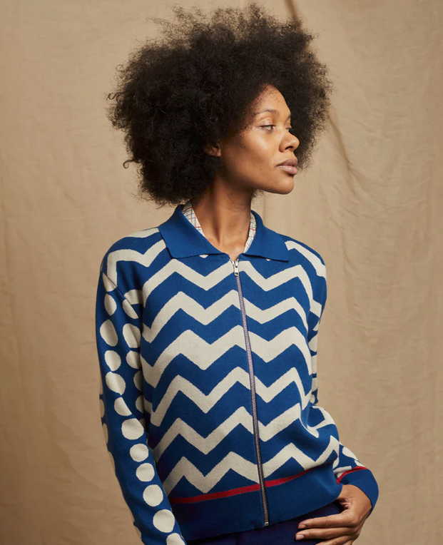 PALAVA - Cardigan Kate Blue Spot and ZigZack