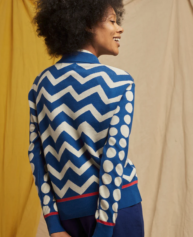 PALAVA - Cardigan Kate Blue Spot and ZigZack