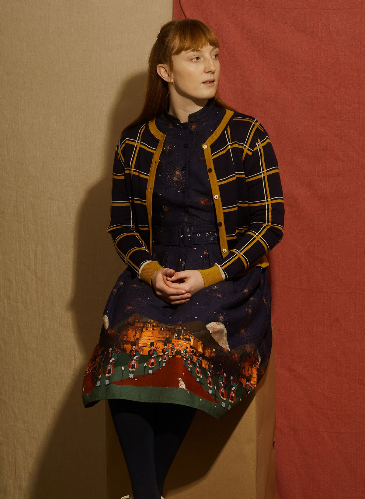 PALAVA - Cardigan Vera Navy-Mustard Check